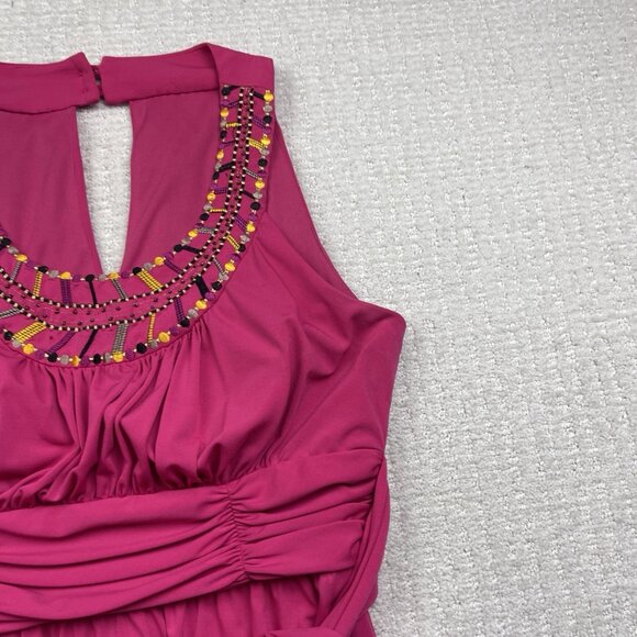 Pink Sleeveless Fit & Flare Cocktail Dress Embellished Scoop Neck Ruched Read - Picture 8 of 10